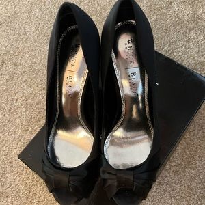 WHBM Ray black satin peep platform heel White House Black Market